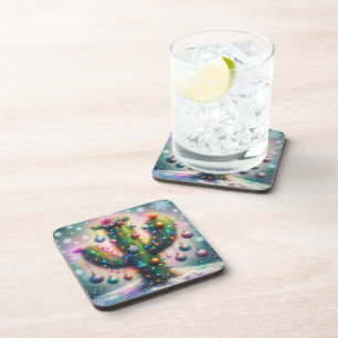 Kerstmis Saguaro Cactus Whimsical Sneeuwvlokken Bier Onderzetter