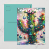 Kerstmis Saguaro Cactus Whimsical Sneeuwvlokken Briefkaart (Voorkant / Achterkant)