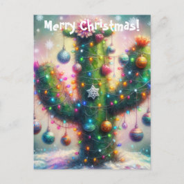 Kerstmis Saguaro Cactus Whimsical Sneeuwvlokken Briefkaart