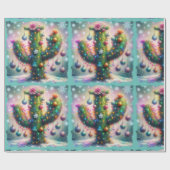 Kerstmis Saguaro Cactus Whimsical Sneeuwvlokken Cadeaupapier (Vlak)