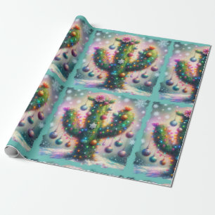 Kerstmis Saguaro Cactus Whimsical Sneeuwvlokken Cadeaupapier