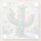 Kerstmis Saguaro Cactus Whimsical Sneeuwvlokken Glazen Onderzetter (Achterkant)