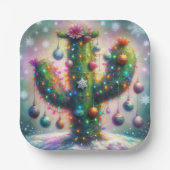 Kerstmis Saguaro Cactus Whimsical Sneeuwvlokken Papieren Bordje (Voorkant)