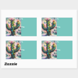 Kerstmis Saguaro Cactus Whimsical Sneeuwvlokken Rechthoekige Sticker