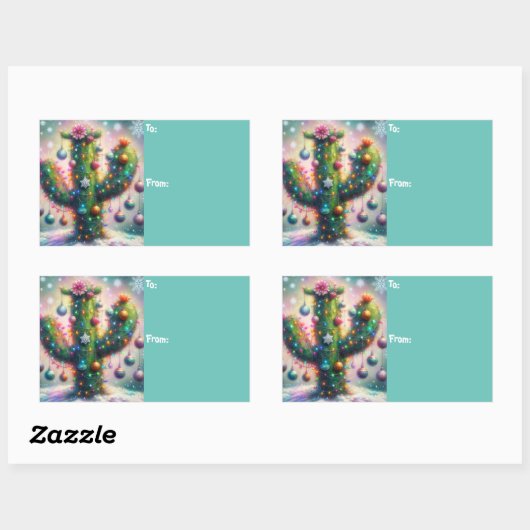 Kerstmis Saguaro Cactus Whimsical Sneeuwvlokken Rechthoekige Sticker (Vel)