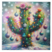 Kerstmis Saguaro Cactus Whimsical Sneeuwvlokken Tegeltje (Voorkant)