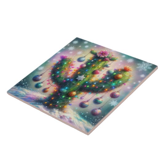 Kerstmis Saguaro Cactus Whimsical Sneeuwvlokken Tegeltje (Zijkant)