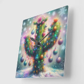 Kerstmis Saguaro Cactus Whimsical Sneeuwvlokken Vierkante Klok (Hoek)