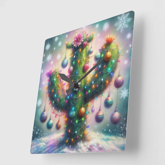 Kerstmis Saguaro Cactus Whimsical Sneeuwvlokken Vierkante Klok (Hoek)