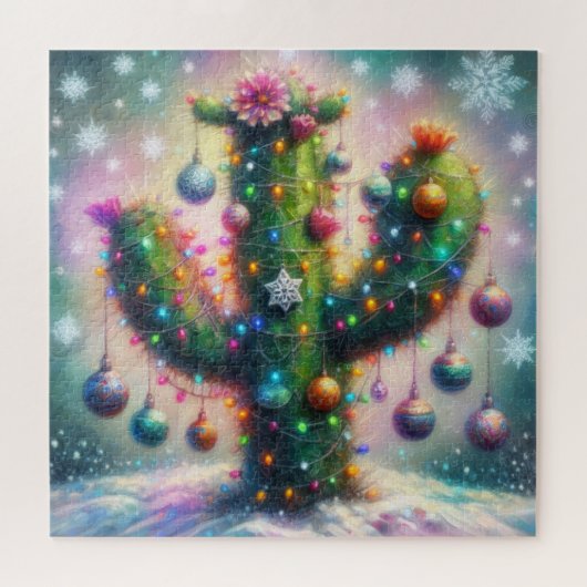 Kerstmis Saguaro Cactus Whimsical Woestijn Legpuzzel (Horizontaal)