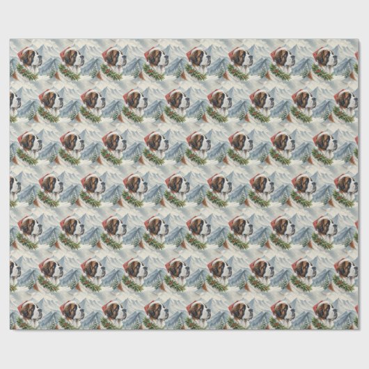Kerstmis Saint Bernard Berg Aquarel Wrap Cadeaupapier (Vlak)