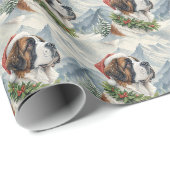 Kerstmis Saint Bernard Berg Aquarel Wrap Cadeaupapier (Rol Hoek)