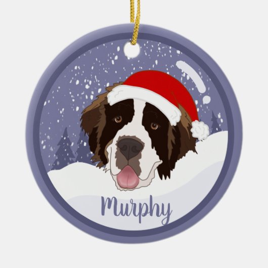 Kerstmis Saint Bernard Keramisch Ornament (Voorkant)