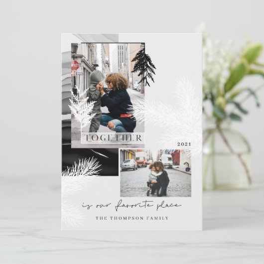 Kerstmis samen Modern Japandi Style 2 Foto Feestdagenkaart (Staand voorkant)