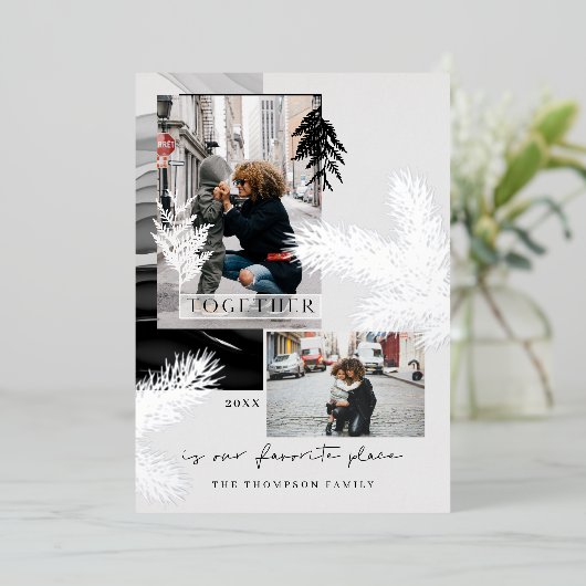 Kerstmis samen Modern Japandi Style 2 Foto Folie Feestdagenkaart (Staand Voorkant)