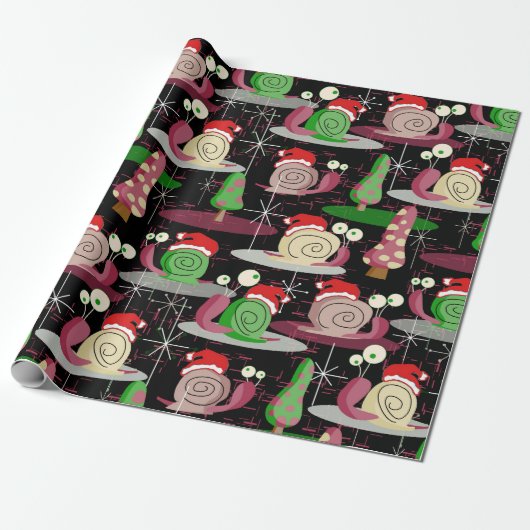 Kerstmis Santa Atomic Snails - MidCentury Modern Cadeaupapier (Uitgerold)