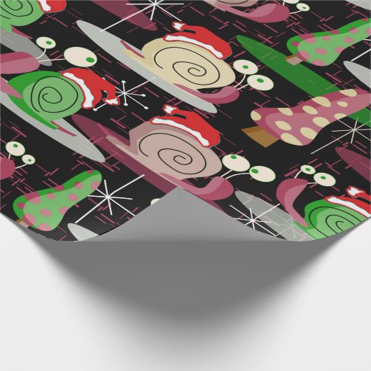 Kerstmis Santa Atomic Snails - MidCentury Modern Cadeaupapier (Hoek)