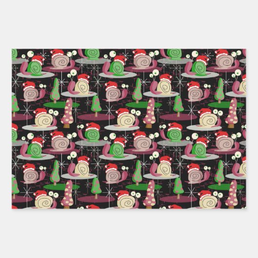 Kerstmis Santa Atomic Snails - MidCentury Modern Inpakpapier Vel (Voorkant)