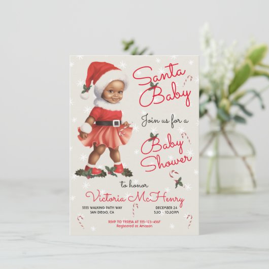 Kerstmis Santa Baby Baby shower Afro-Amerikaans Kaart (Staand voorkant)