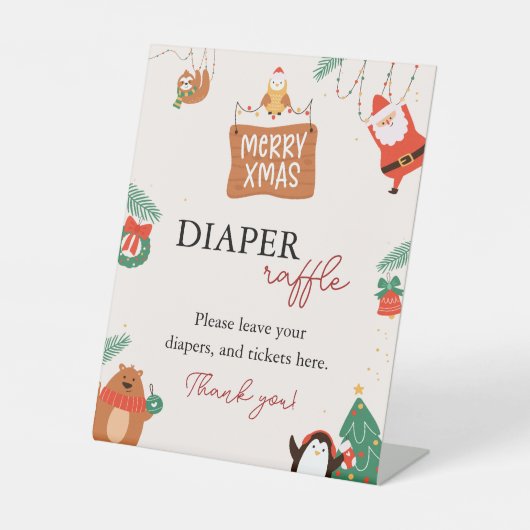 Kerstmis Santa Baby shower Luier Raffle Reclamebord Met Voetstuk (Voorkant)