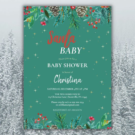 Kerstmis Santa Baby shower Waterverf Groen Kaart