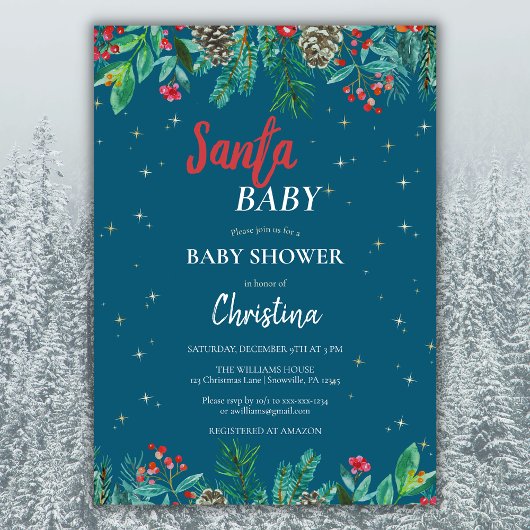 Kerstmis Santa Baby shower Waterverf Kaart