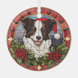 Kerstmis Santa Border Collie Hond gekleurd Glas Ornament