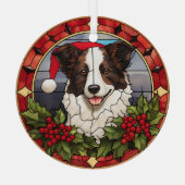 Kerstmis Santa Border Collie Hond gekleurd Glas Ornament (Achterkant)