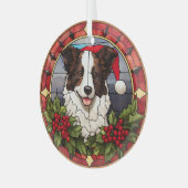 Kerstmis Santa Border Collie Hond gekleurd Glas Ornament (Voorkant links)