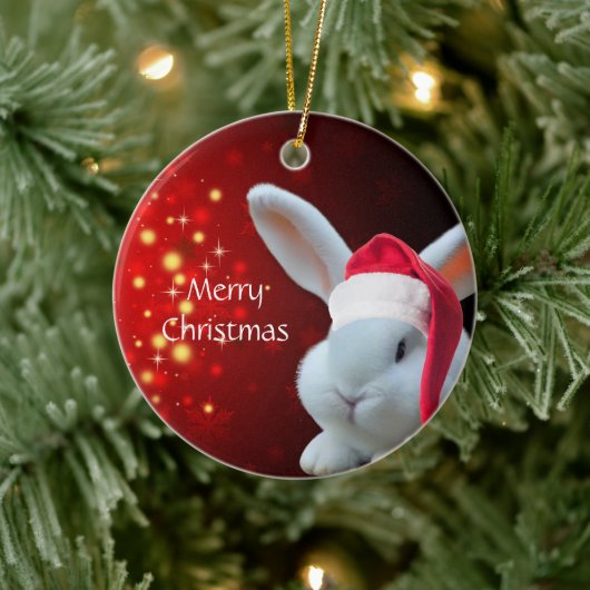 Kerstmis Santa Bunny Keramisch Ornament (Boom)
