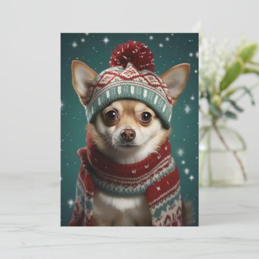 Kerstmis Santa Chihuahua Flat Vakantie Kaart (Staand voorkant)