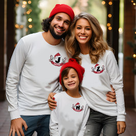 Kerstmis Santa Crest Banner Familie Monogram T-shirt