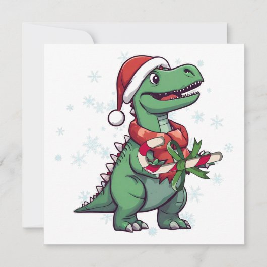 Kerstmis Santa Dinosaur met Candy Cane Feestdagenkaart (Voorkant)