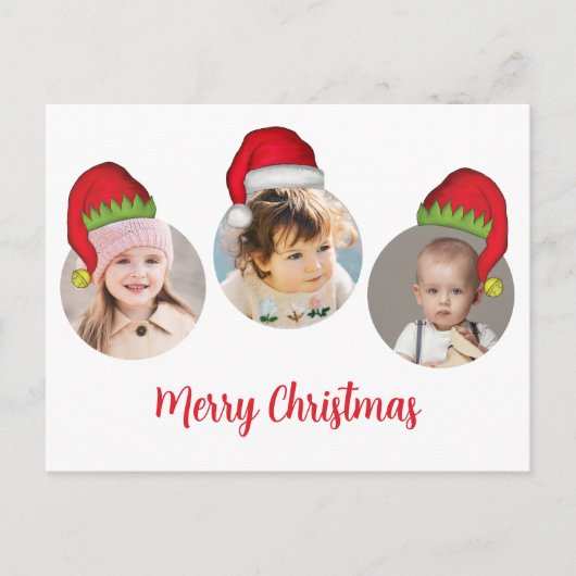 Kerstmis Santa Elf Funny Whimsical 4 Foto Feestdagenkaart (Voorkant)