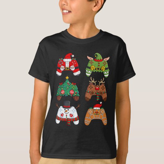 Kerstmis Santa Elf Gaming Controllers Fun Xmas Bo T-shirt (Voorkant)