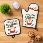 Kerstmis Santa & Elf Oven Mitt & Pot Houders Ovenwant & Pannenlap Set (Top down)