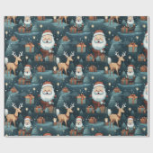 Kerstmis santa en rendieren cadeaupapier (Vlak)
