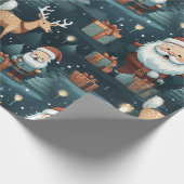 Kerstmis santa en rendieren cadeaupapier (Hoek)