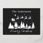 Kerstmis santa en rendieren slee zwart foto folie feestdagenkaart (Voorkant)