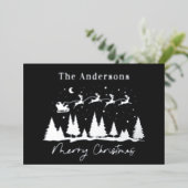 Kerstmis santa en rendieren slee zwart foto folie feestdagenkaart (Staand Voorkant)