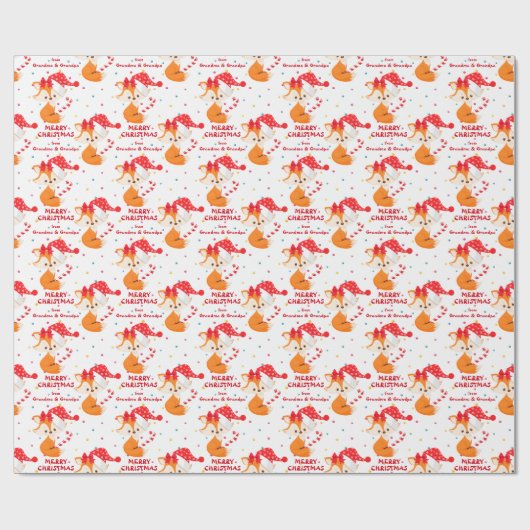 Kerstmis Santa Fox Candy Cane Kleinkinderen Cadeaupapier (Vlak)
