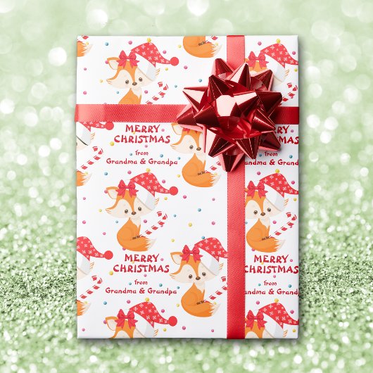 Kerstmis Santa Fox Candy Cane Kleinkinderen Cadeaupapier