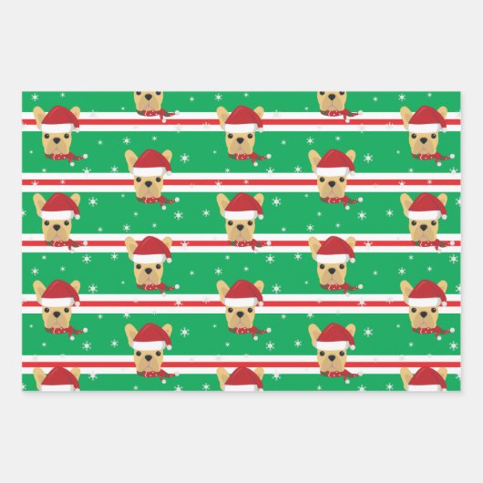 Kerstmis Santa Franse Bulldog Snowflake Inpakpapier Vel (Voorkant 3)