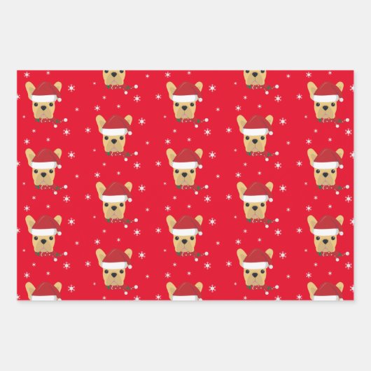 Kerstmis Santa Franse Bulldog Snowflake Inpakpapier Vel (Voorkant 2)