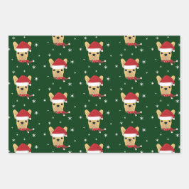 Kerstmis Santa Franse Bulldog Snowflake Inpakpapier Vel
