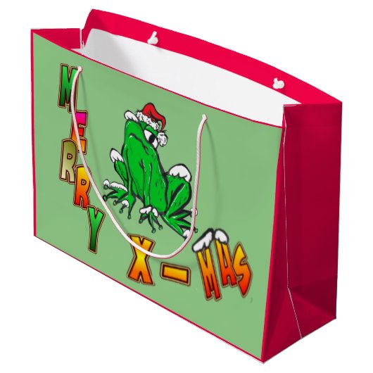 Kerstmis Santa Frog Vrolijke Kerstmis Gift Bag Groot Cadeauzakje (Achterkant Gekanteld)