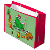Kerstmis Santa Frog Vrolijke Kerstmis Gift Bag Groot Cadeauzakje (Voorkant Gekanteld)