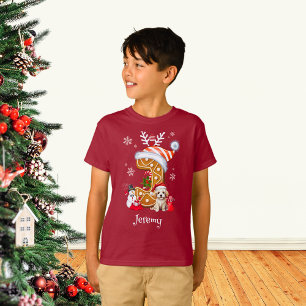 Kerstmis Santa Gingerbread Naam Letter J Boy T-shirt