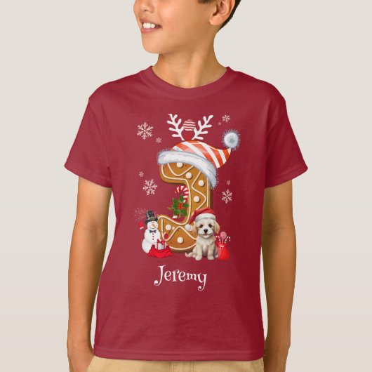 Kerstmis Santa Gingerbread Naam Letter J Boy T-shirt (Voorkant)