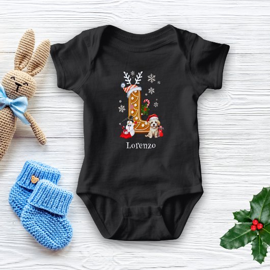 Kerstmis Santa Gingerbread Naam Letter L Boy Romper